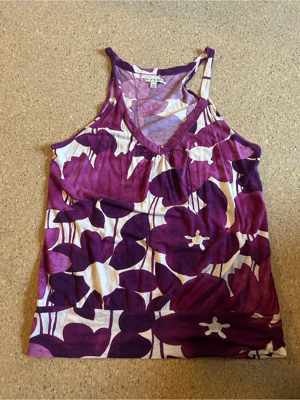 Purple Floral Scoop Neck Tank Top